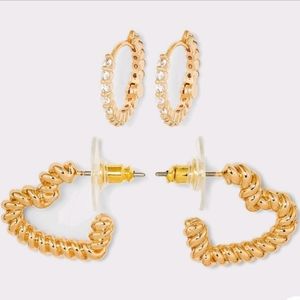 Sugarfix by Baublebar Crystal  and Gold Beaded Heart and Hoop set - 2pc Gold